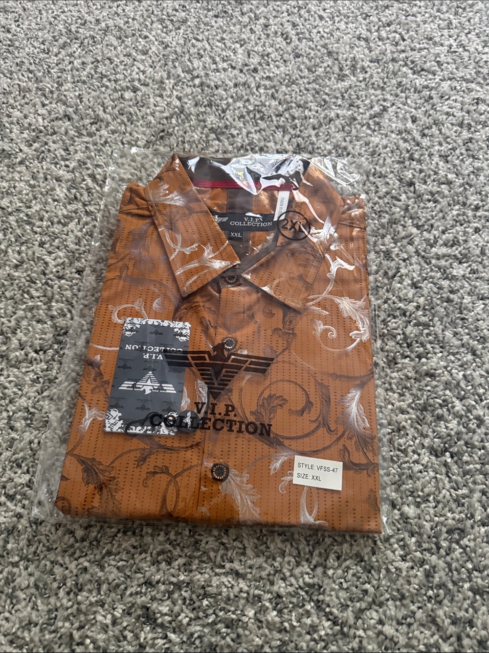 Men's Orange Patterned Dress Shirt 2XL